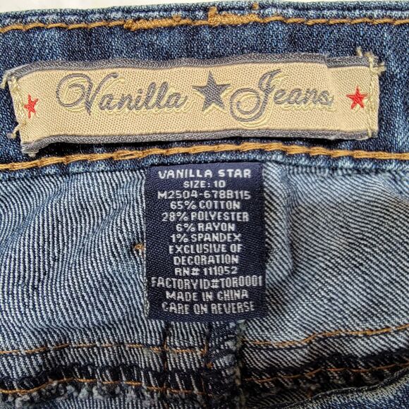 Vanilla Star Jeans Women 10 Bootcut Dark Wash Fade Distressed Embellished Y2K - Picture 4 of 12